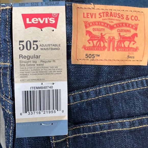 NWT Levi’s 505 Regular Straight Leg Adjustable Waist Boys Blue Jeans 5 - Picture 3 of 3